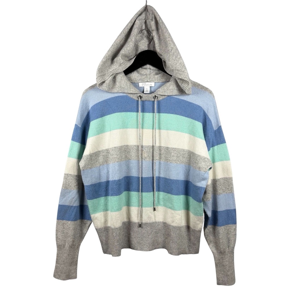 Nordstrom Signature Cashmere Blend Striped Pullover Hoodie M Women's Long Sleeve